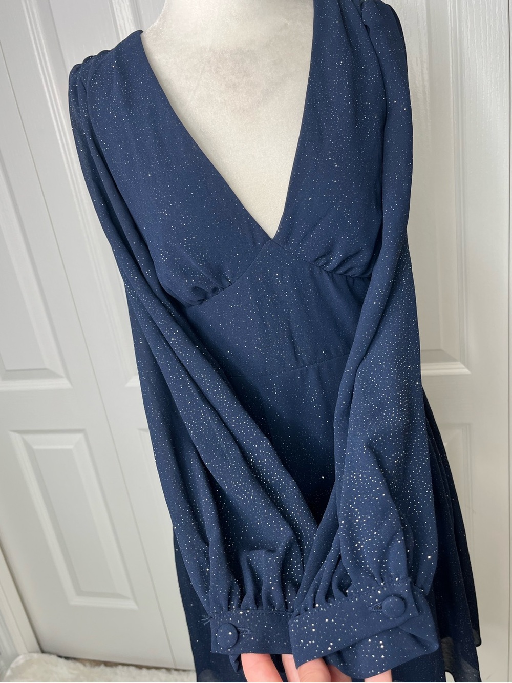 B Darlin Navy Sparkle V-Neck Long-Sleeve Dress - Picture 6 of 12